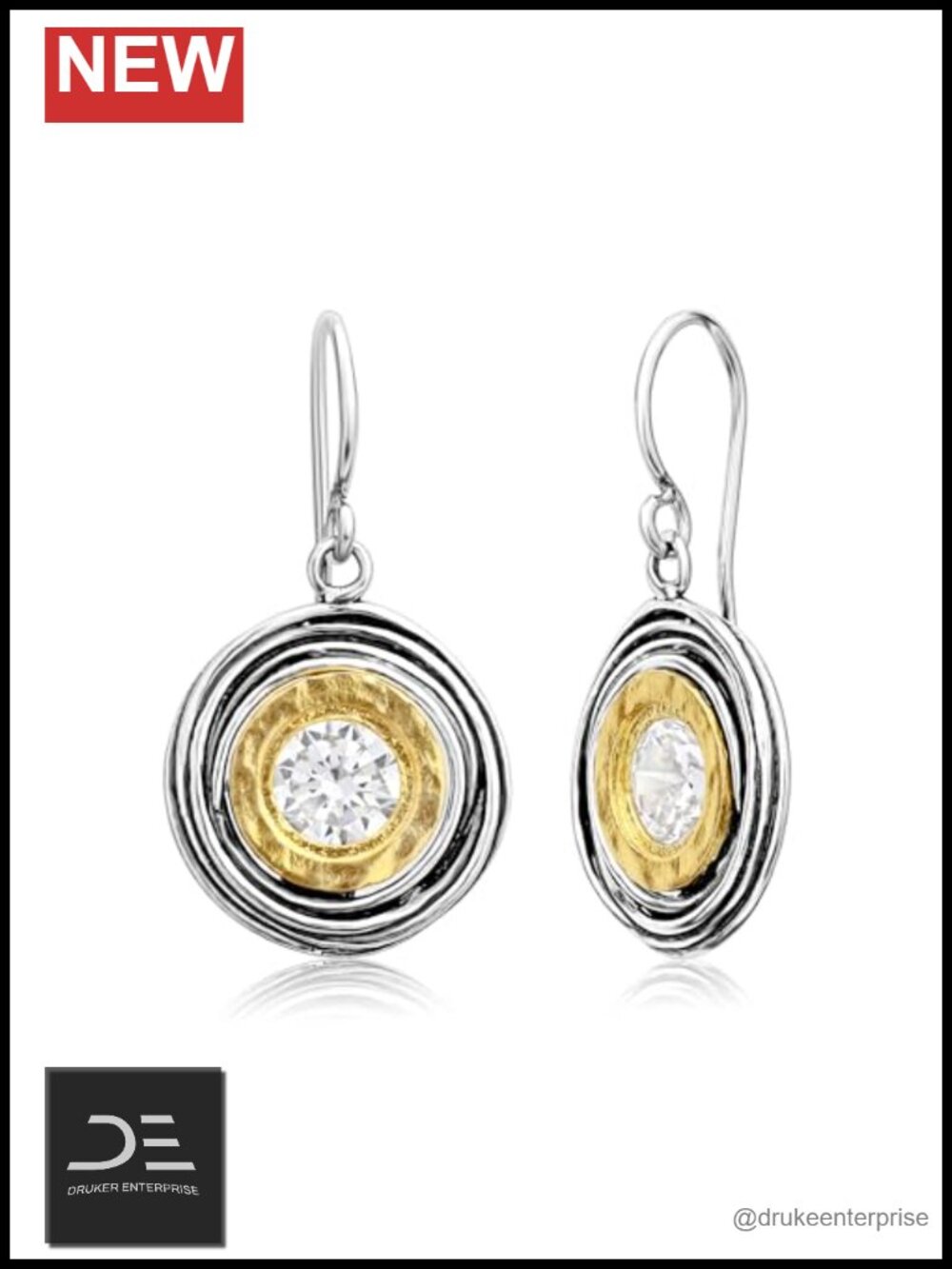 Sterling Silver & 14K Gold Wire Wrap CZ Dangle Earrings Hypoallergenic 2.7ct